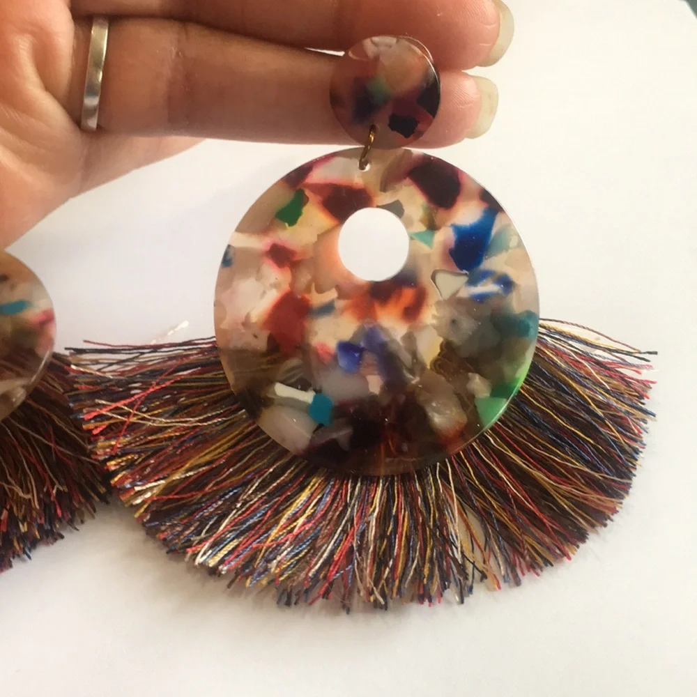 Colorful Lucite Fringe Earrings - Picture 3 of 7